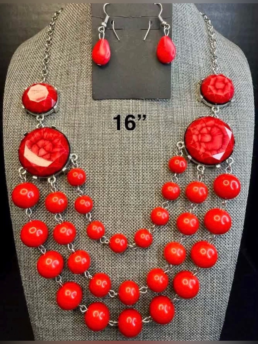 144. Red Beaded Statement Set